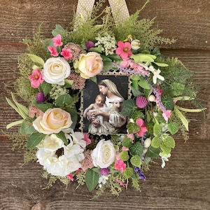 Mother&#39;s Day wreath, Catholic wreath, Mary, Blessed Mother, Our Lady, Blessed Virgin Mary, Farmhouse, floral, vintage, rustic, Victorian