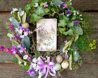 Easter wreath, Resurrection, Floral wreath, Front door wreath, farmhouse, rustic, vintage, Eastertide, Eggs, Woodland, home decor