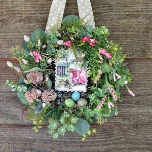 Spring wreath, Easter wreath, Chicken wreath, Easter gift, Cottagecore, Farmhouse, Rustic, Woodland, Natural, Vintage, floral, door wreath