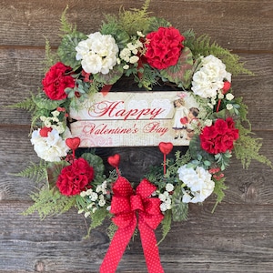 Corona de San Valentín, Corona de San Valentín, Corona romántica, Corona victoriana, Rústico, Casa de campo, Corona de hortensias, Corazones