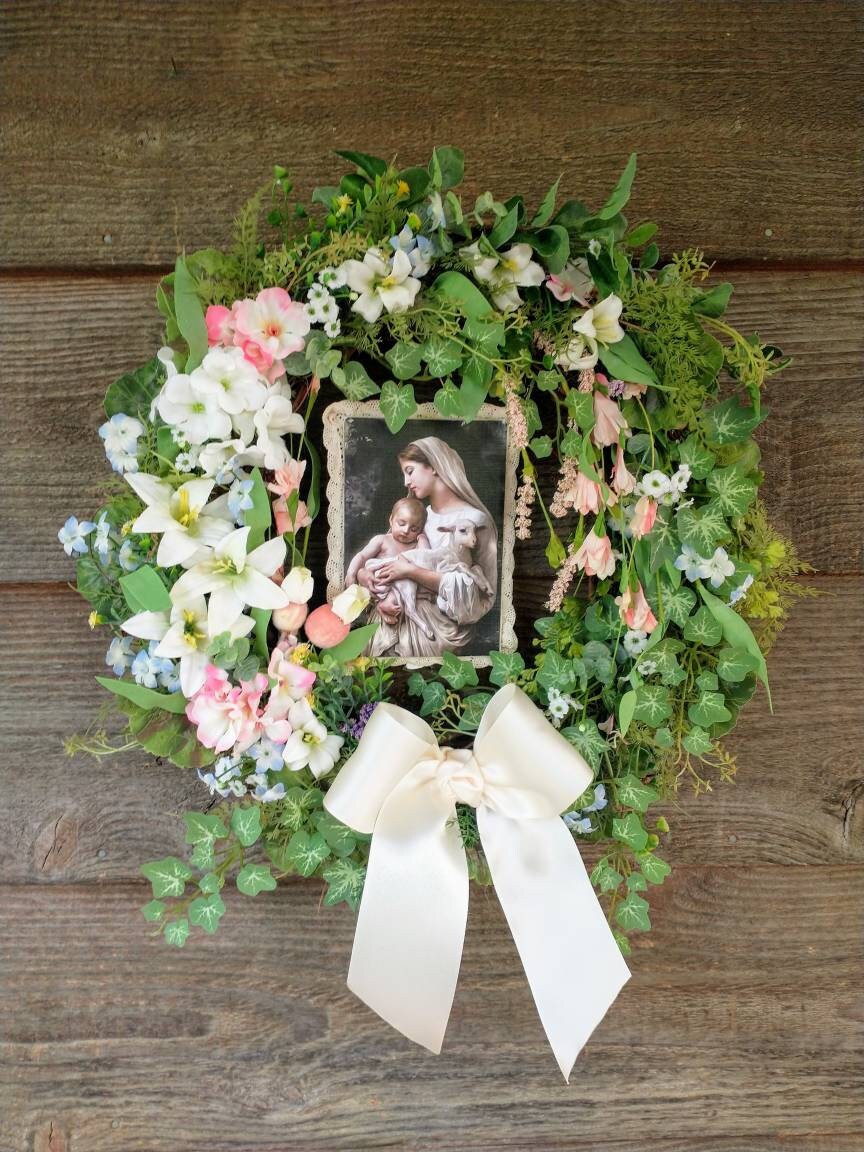 Mother's Day Wreath Catholic Wreath Mary Blessed Etsy
