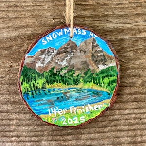 Colorado, Fourteener, Finisher, Snowmass Mountain, Christmas ornament, hand-painted, wood slice