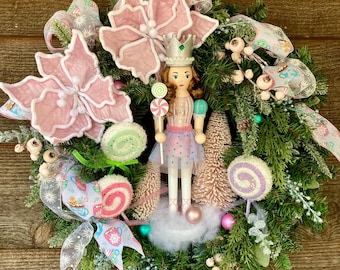 Nutcracker Sugar Plum Fairy Wreath, Christmas Door Decor