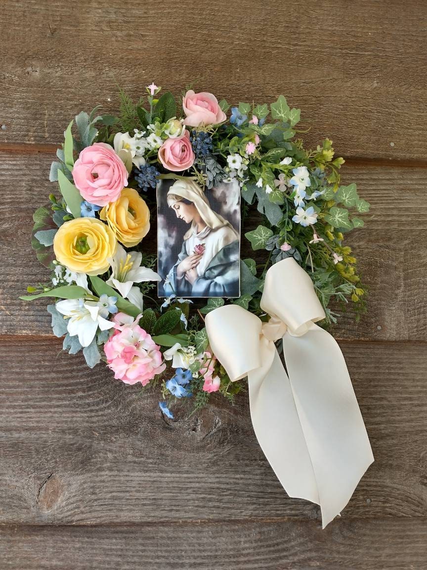 Mother's Day wreath Catholic wreath Mary Blessed Etsy