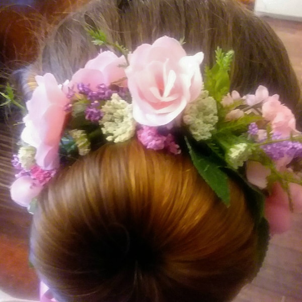 Pink Rose, Ballet, Bridal, Flower Girl, Bun Crown, Bun Wreath,  Ribbon Tied, Easter, Spring, Headpiece, Wedding, Hair Accessory, Recital