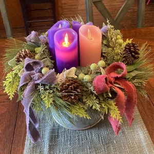 Advent wreath, Christmas wreath, Catholic, Evergreen, Table Top, Farmhouse Christmas, Rustic, Centerpiece, Dining Table accent