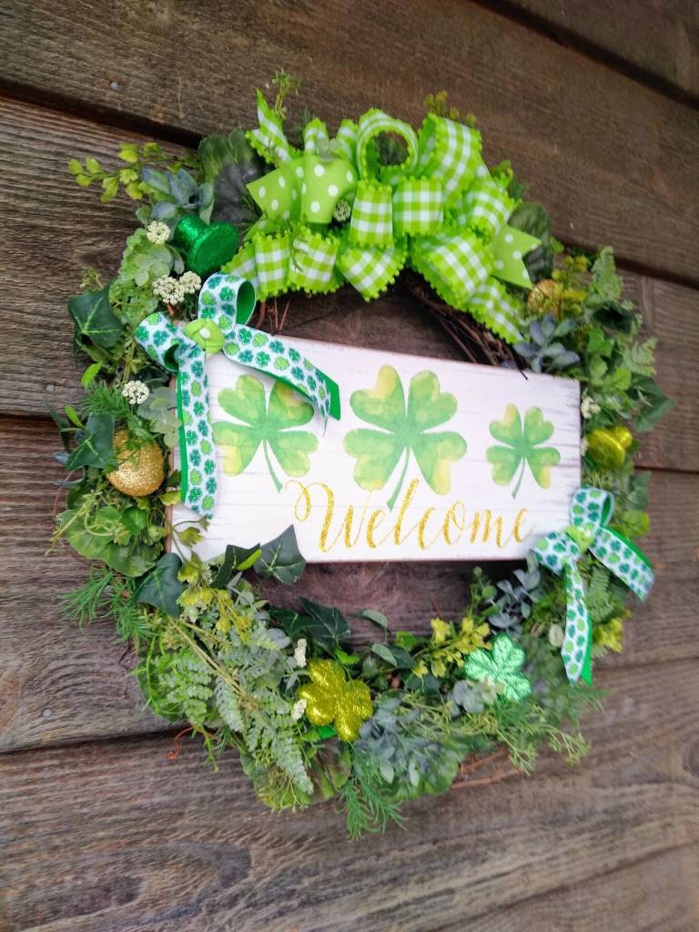 Fiocco Decorativo Gigante Per San Patrizio - Quadrifoglio Verde E Iuta 29x53 Cm