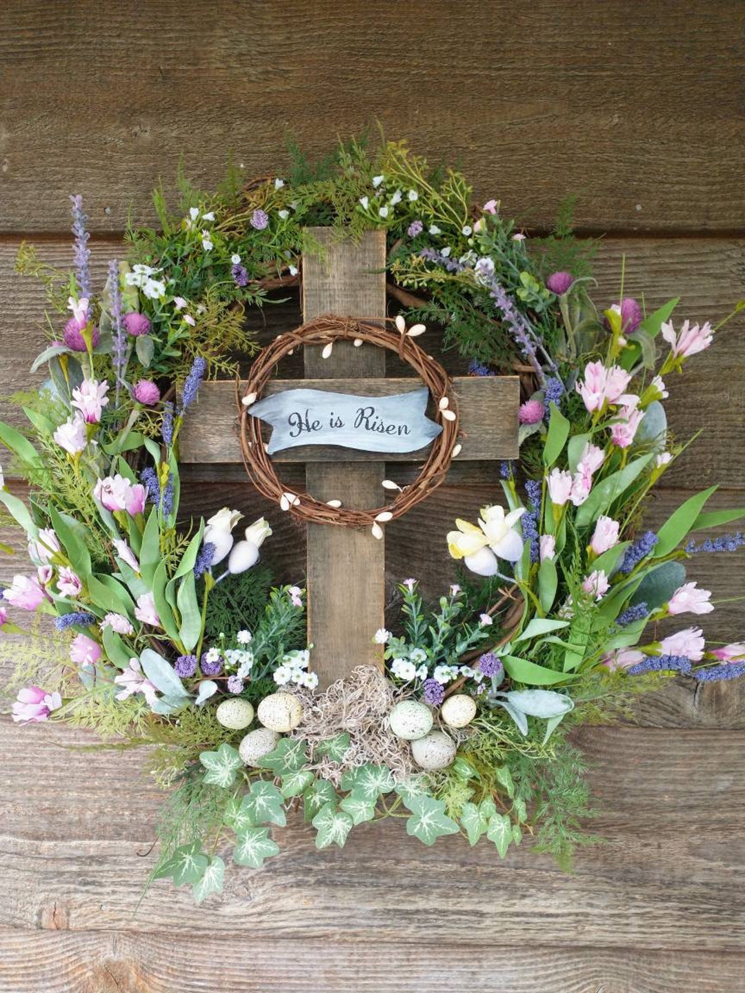 Easter Wreath Cross Wreath He is Risen Wreath Catholic