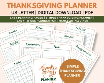 Simple Thanksgiving Planner Printable, Printable Thanksgiving Planner, Thanksgiving Menu Planner Printable, Thanksgiving To-Do Planner