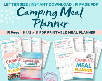 Printable Camping Meal Planner, Camping Shopping List, Weekly Menu Planner Printable, Grocery List Menu Planner