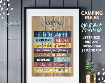 Règles de camping imprimables, Camping Wall Art, Camping Sign, Camper Decor, Camper Art, Camping Rules PDF, Camping Rules Digital Print