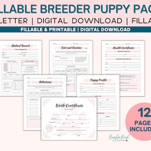Fillable Breeder Puppy Pack, Breeder Puppy Pack Fillable Forms, Dog Health Records, Dog Breeder Bundle, Puppy Birth Certificate