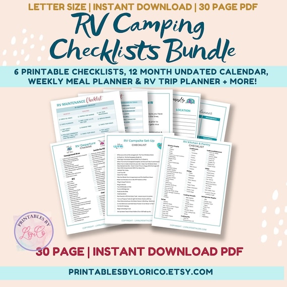 RV Checklists, Printable Camping Checklists, RV Set Up And Departure Checklists, RV Kitchen And Pantry Checklist Printable, Weekly Meals