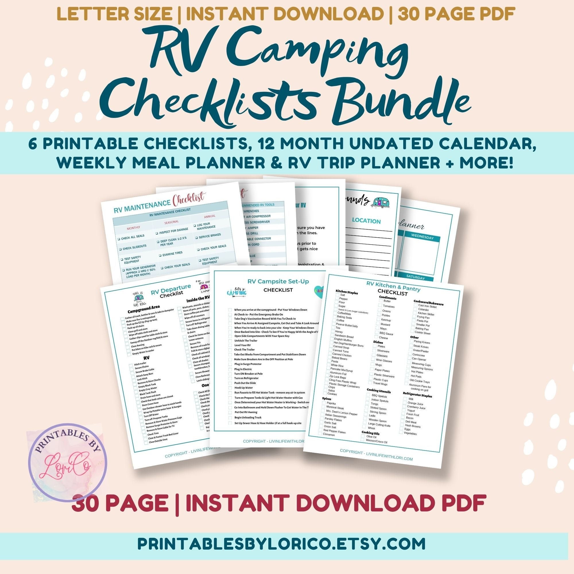 RV Checklists Printable Camping Checklists RV Set Up And | Etsy