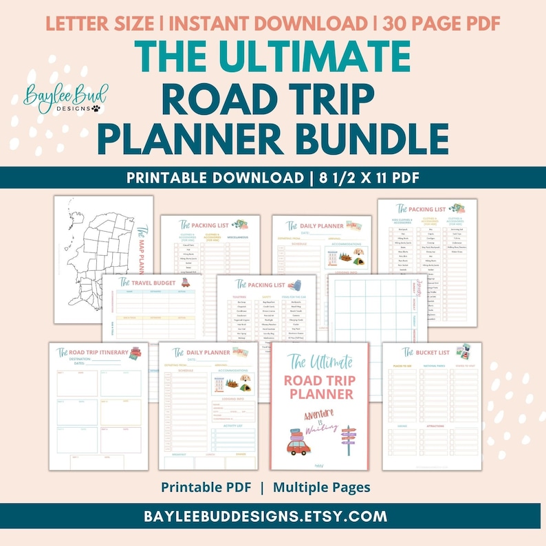 Ultimate Road Trip Planner, Printable Road Trip Planner Bundle, Family 