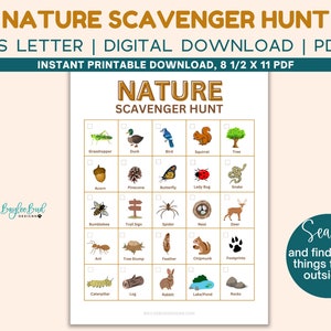 Nature Scavenger Hunt, Nature Scavenger Hunt for Kids, Outdoor Scavenger Hunt, Kids Scavenger Hunt, Printable Nature Scavenger Hunt, Nature