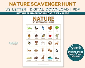 Nature Scavenger Hunt, Nature Scavenger Hunt for Kids, Outdoor Scavenger Hunt, Kids Scavenger Hunt, Printable Nature Scavenger Hunt, Nature