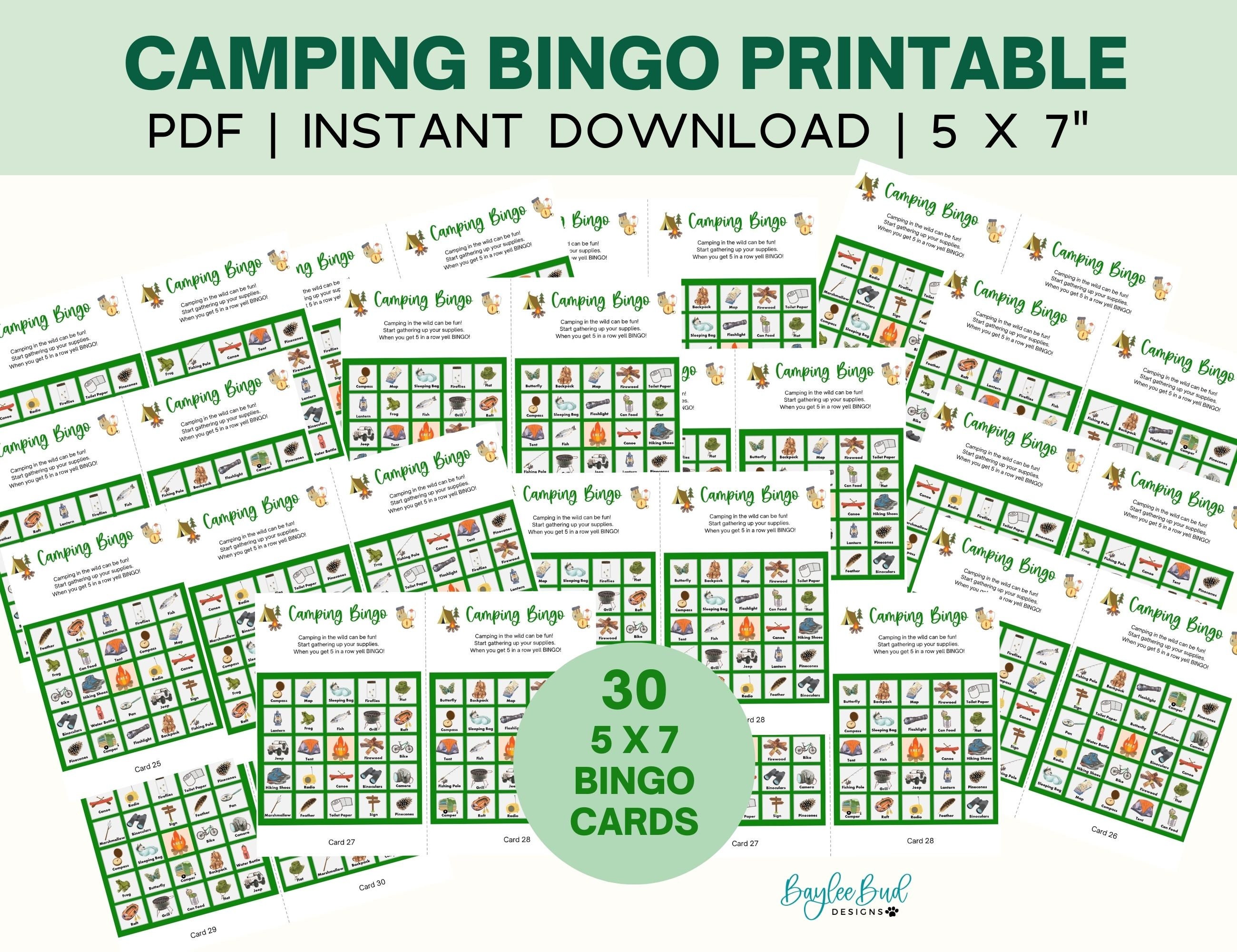 Camping Bingo Cards, Camping Bingo, Camping Bingo Cards for Kids ...