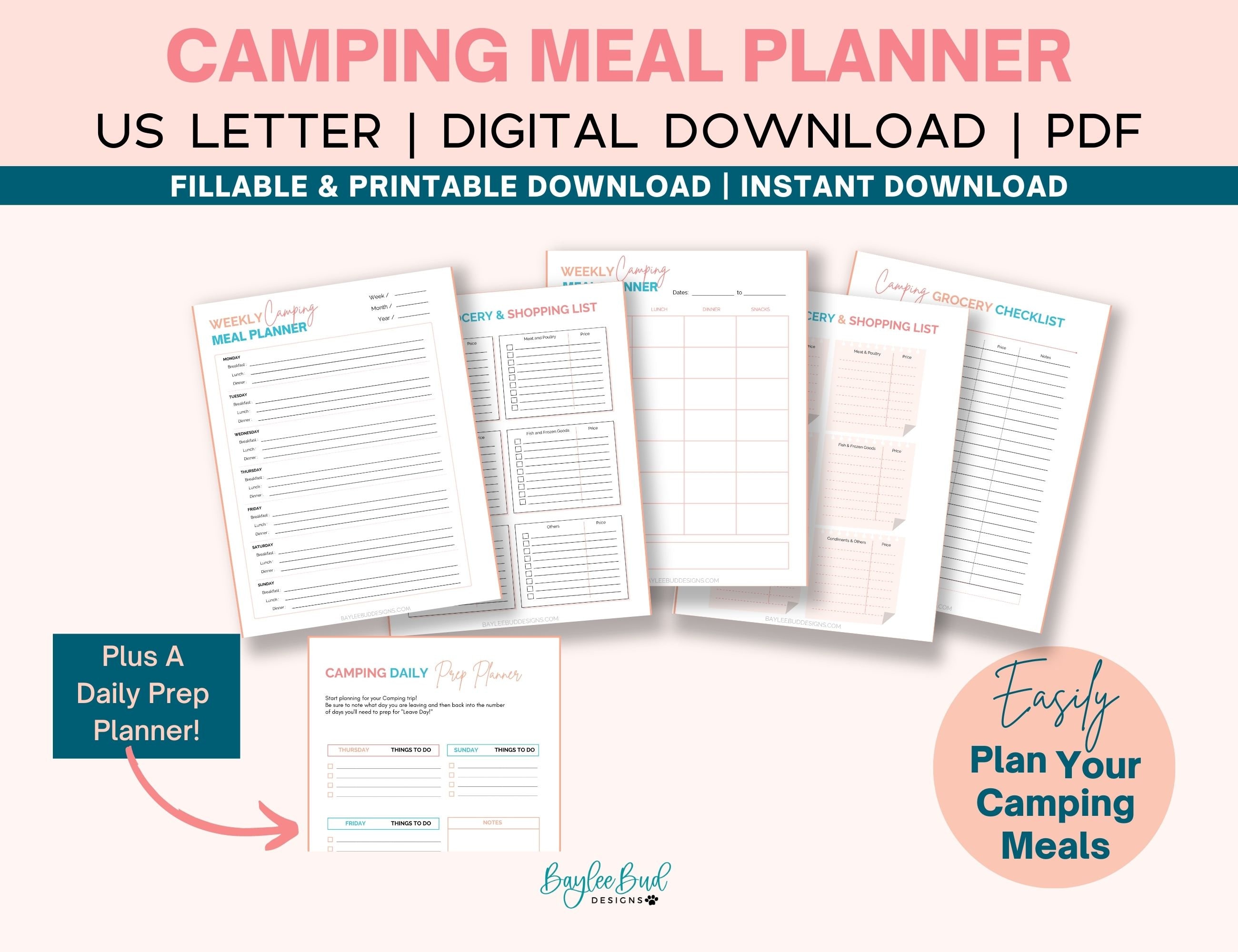 Fillable Camping Meal Planner, Fillable RV Meal Plan, Printable Meal ...