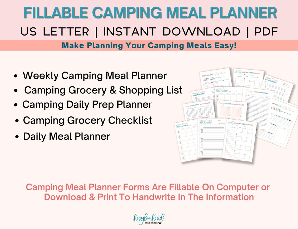 Fillable Camping Meal Planner, Fillable RV Meal Plan, Printable Meal ...