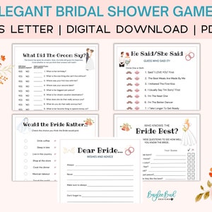 Elegant Bridal Shower Games, Wedding Shower Games, Bridal Party Games, Shower Games Bundle, Bride Groom Shower, Would Bride Rather image 3