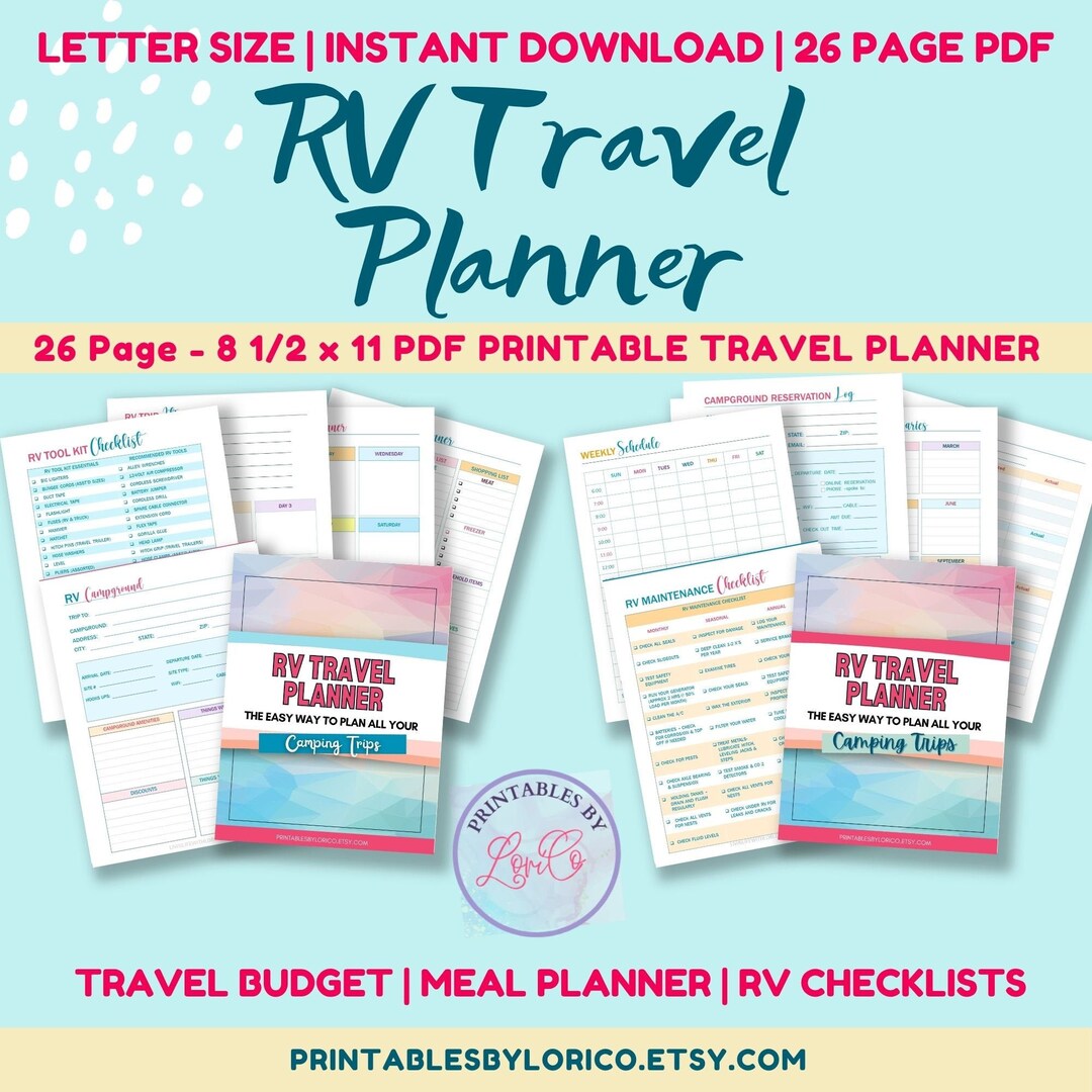 RV Travel Planner, Printable RV Trip Planner, Camping Meal Planner