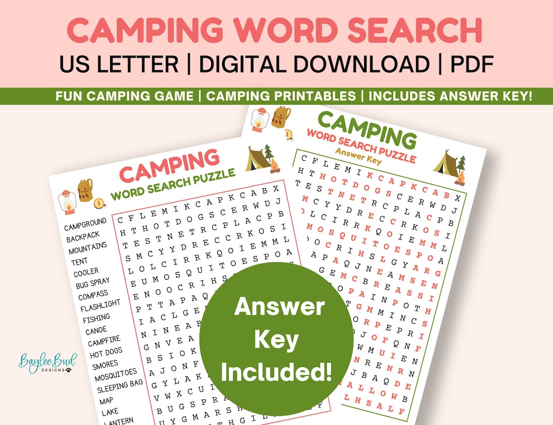 Camping Word Search, Camping Printables, Printable Camping Word Search ...