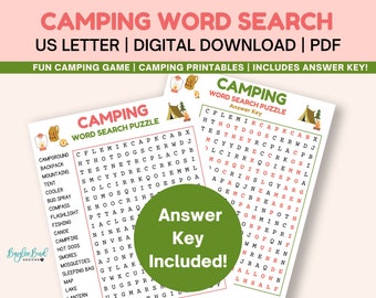 Camping Word Search, Camping Printables, Printable Camping Word Search, Printable Word Search For Kids, Camp Word Search, Word Search Game
