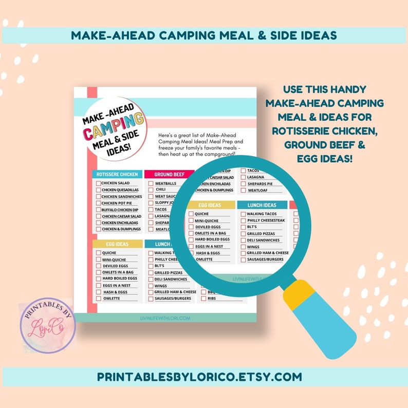 Make Ahead RV Camping Meal Planner, Printable Camping Menu Planner ...
