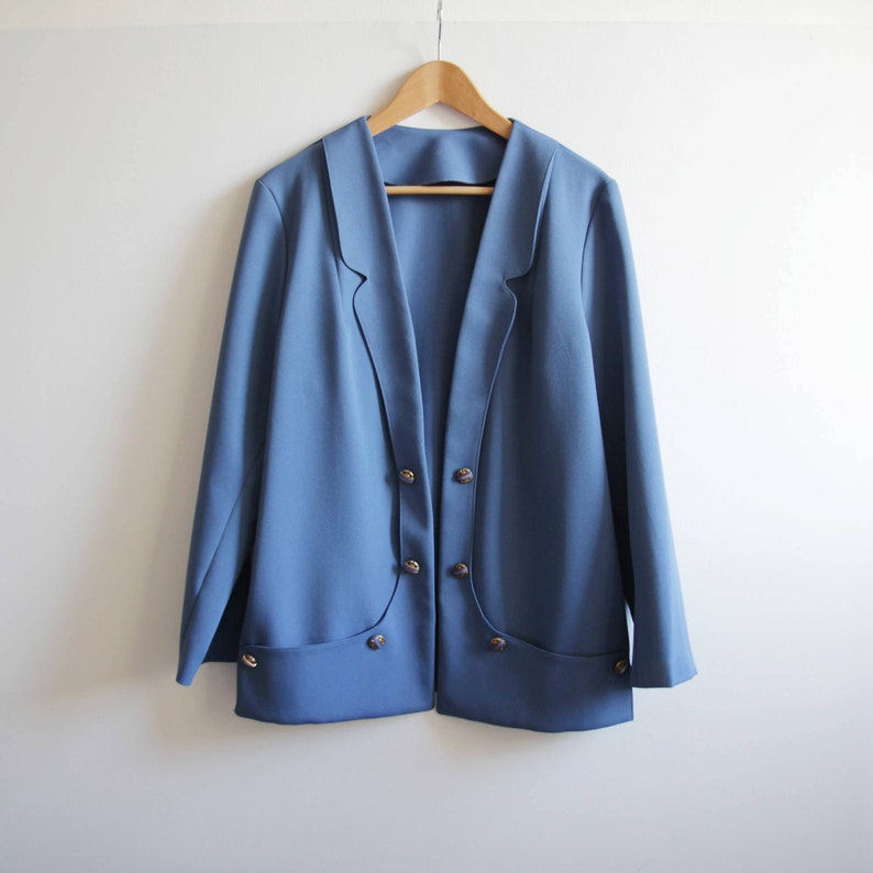 cobalt blue suit jacket blazer women/'s oversized french vintage 80s size m l