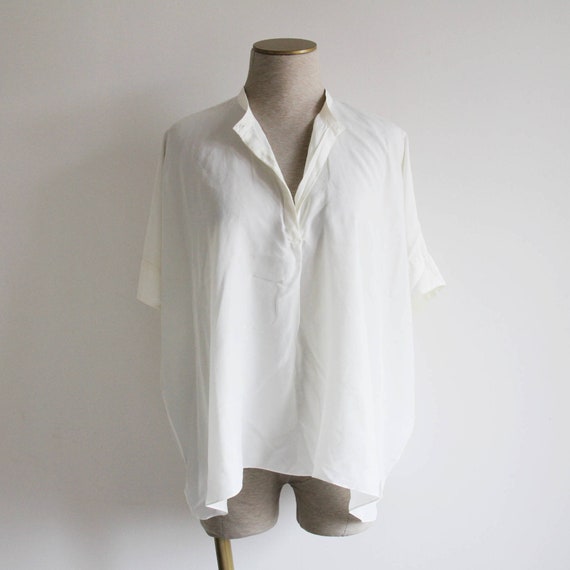 oversized white silk cocoon silhouette tunic blous
