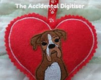 Boxer head heart hanging decoration embroidery file