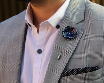 Navy Blue Flower Lapel Pin, Mens Wedding Flower Pin, Custom Steel Rose Suit Pin, Mens Flower Boutonniere, Blue Flower Brooch, Mens Gifts