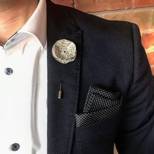 Newspaper Flower Lapel Pin, Mens Custom Suit Brooch, Steel Flower Pin, Groomsmen Lapel Pin, Wedding Party Gifts, Prom Suit Flower Pin, Badge