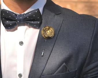 Gold Flower Lapel Pin, Mens Suit Lapel Pin, Handmade Gold Rose Brooch, Steel Flower Boutonniere, Wedding Lapel Pin, Prom Pin, Gifts for Him