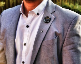 Black Rose Lapel Pin, Mens Wedding Lapel Pin, Black Flower Boutonniere, Prom Suit Flower Pin, Steel Rose Brooch, Groomsmen Party Gifts