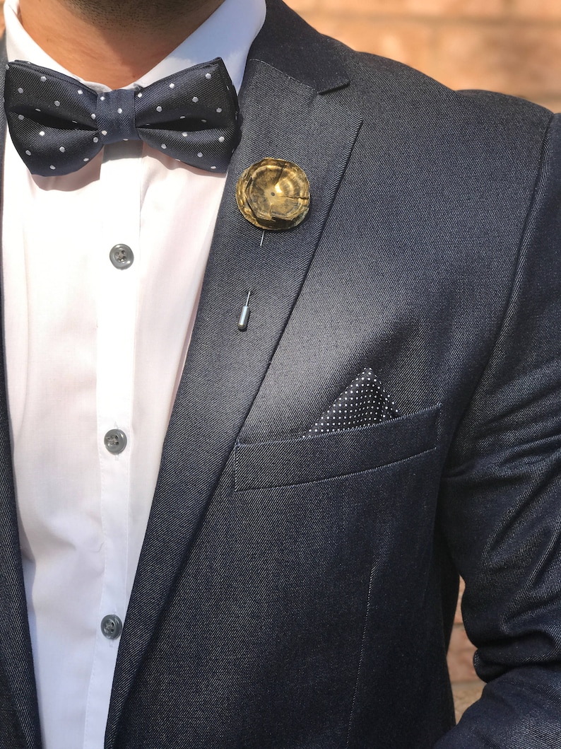 Gold Flower Lapel Pin, Mens Suit Lapel Pin, Handmade Gold Rose Brooch, Steel Flower Boutonniere, Wedding Lapel Pin, Prom Pin, Gifts for Him