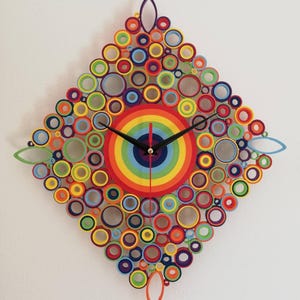 Orologio da Parete, Orologio Arcobaleno, Arredamento Handmade, Orologio Geometrico, Orologio di Carta, Orologio Inusuale, Decor Arcobaleno