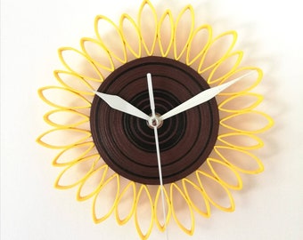 Wall Clock, Paper Clock, Sunflower Clock, First Anniversary, Flower Clock, Anniversary Gift, Home Decor Farmhouse