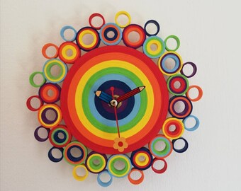 Wall Clock, Rainbow Decor, Paper Clock, Unusual Clocks, Rainbow Kids, Rainbow Clock