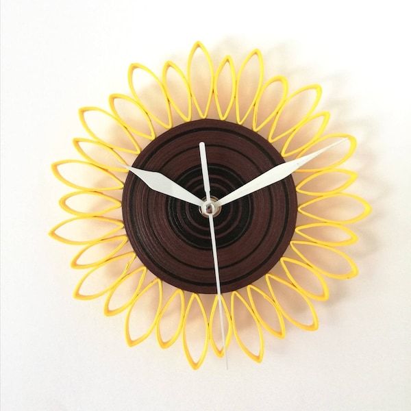 Horloge murale, horloge papier, horloge tournesol, 1er anniversaire de mariage, horloge fleurie, cadeau d'anniversaire, décoration d'intérieur