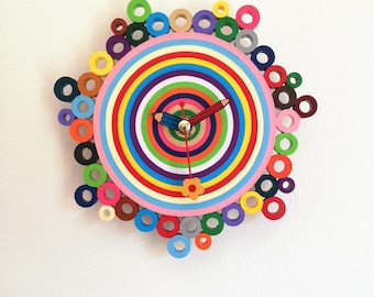 Small Paper Wall Clock, First Anniversary Gift, Small Clock, Colorful and Unique Wall Clock, Paper Anniversary Gifts