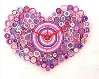 Pink Decor for Nursery Room, Heart Clock, Wall Clock, Paper Clock, New Home Gift, Kids Bedroom Wall Decor