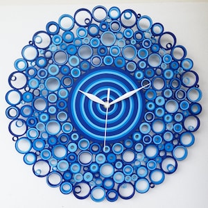 Orologio da Parete Moderno, Orologio di Carta, Orologio Blu, Blu Home Decor, Orologio da Parete Handmade