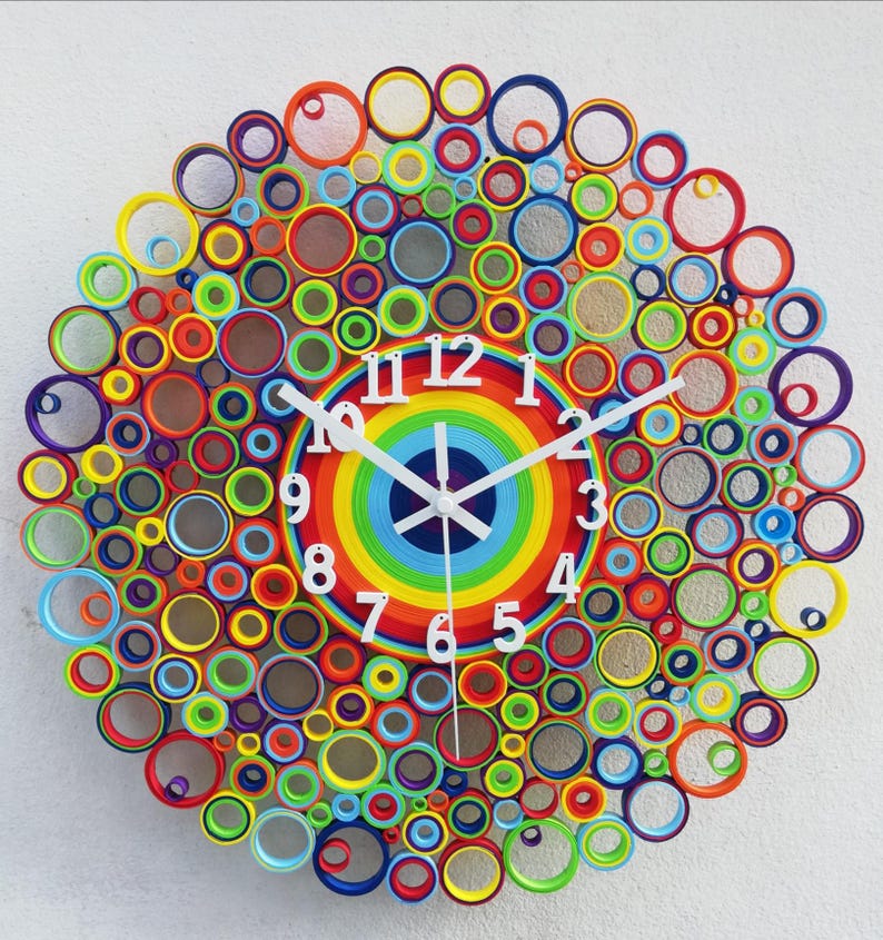 Hand Clock Color Wall Clock, Clock With Numbers, Rainbow Decor, Paper Clock, Rainbow ...