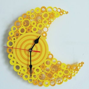 Orologio Luna, Orologio di Carta, Mezza Luna Decor, Orologio da Parete, Orologio Giallo, Decor Luna