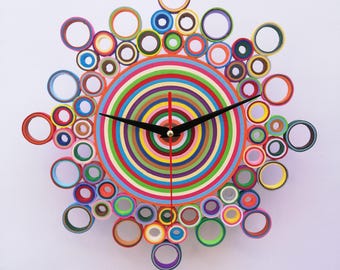 Wall Clock, Paper Clock, Colorful Clock, First Wedding Anniversary Gift, Paper Wedding, Unique Wall Decoration, Clocks for First Anniversary