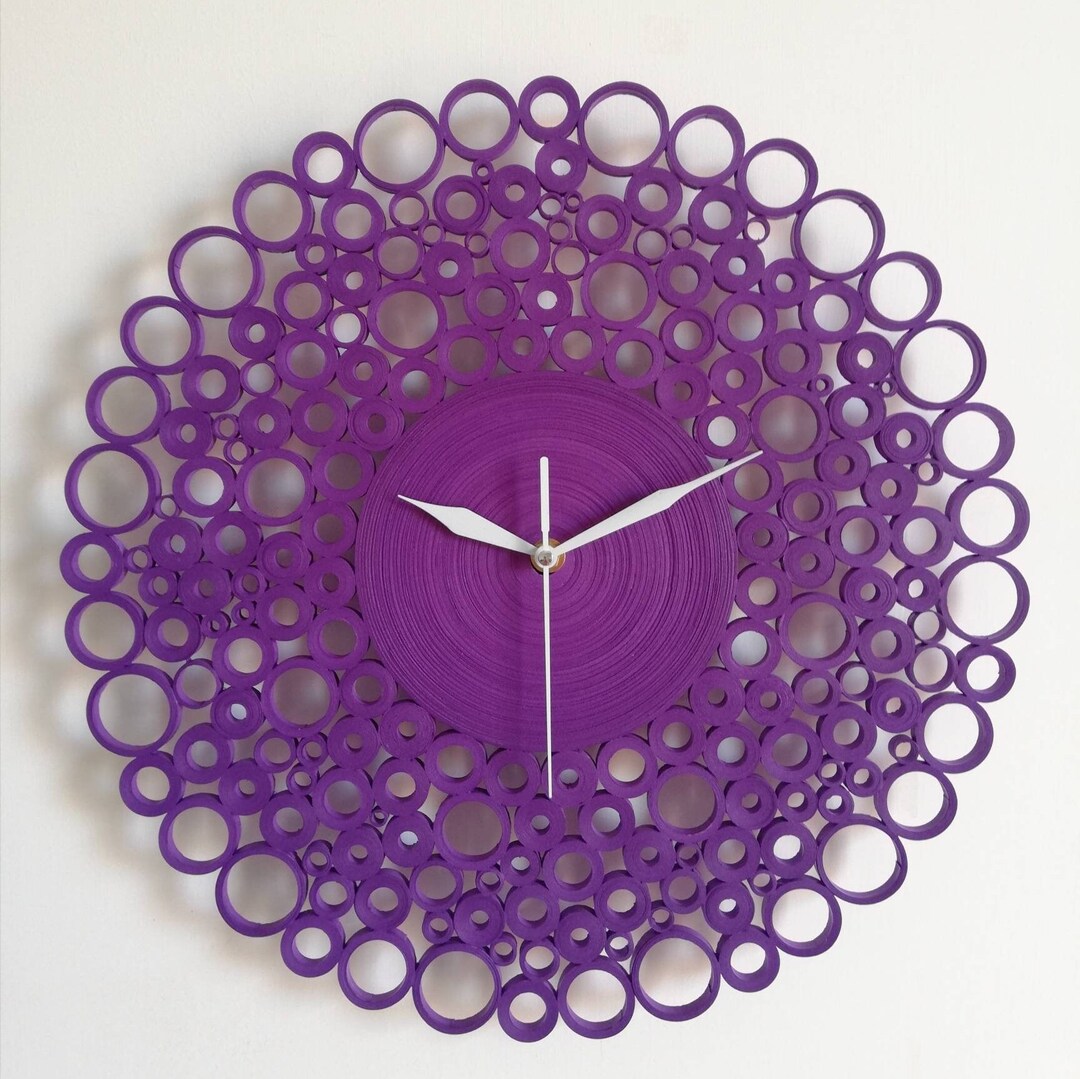 Wall Clock Paper Wall Clock Purple Clock Handmade Etsy