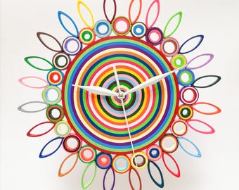 Wall Clock, Paper Clock, Quilling Decor, Unique Wall Clocks, Colorful Clock, Handmade Furniture