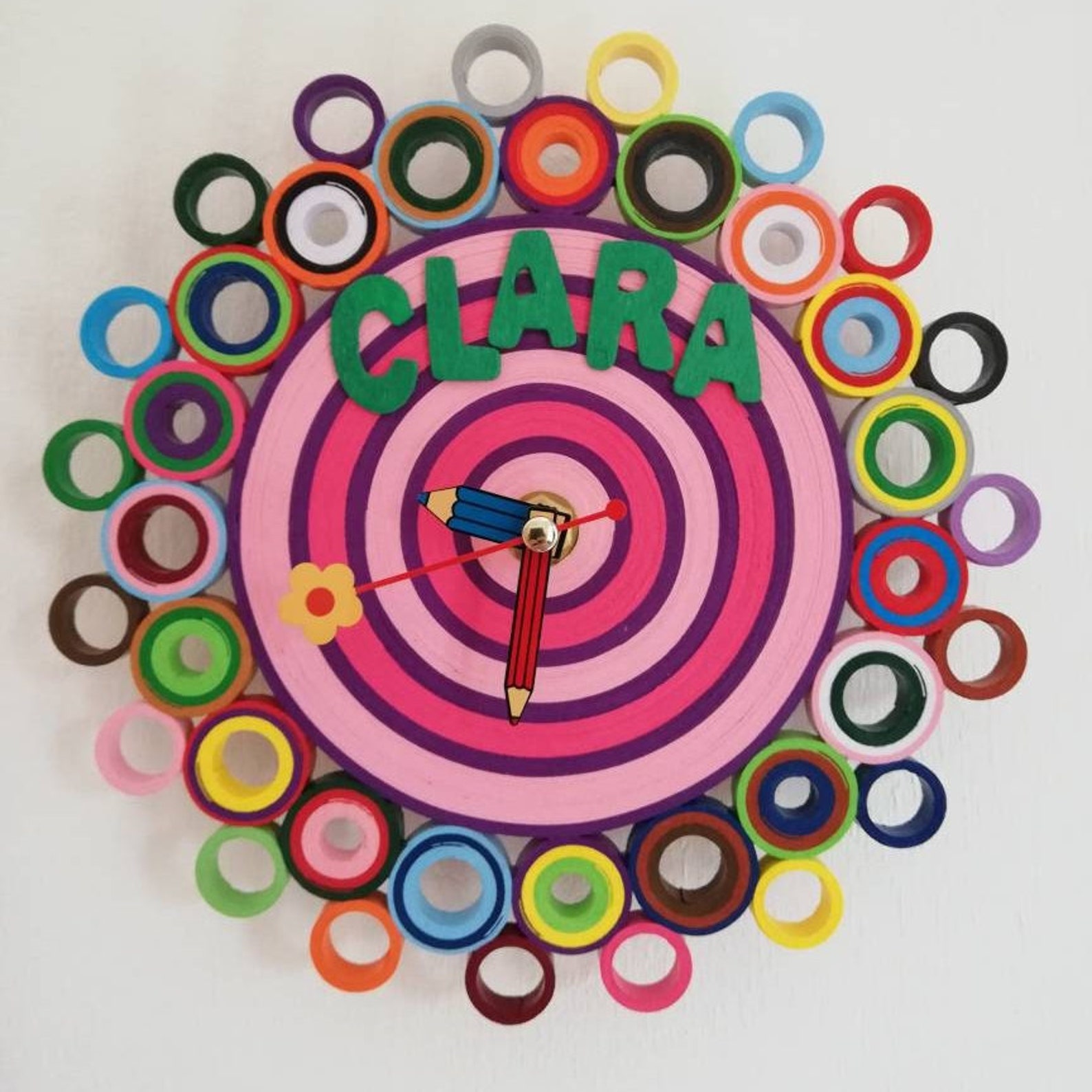 Small Wall Clock Kids Room Decor Custom Name Art Baby Etsy